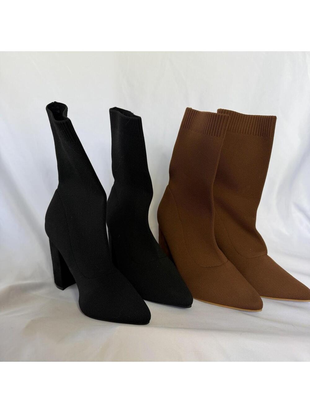 Cuccoo Knit Sock Boot Bundle Black + Brown Block Heel Pointed Toe EU 37 US 7 Lot